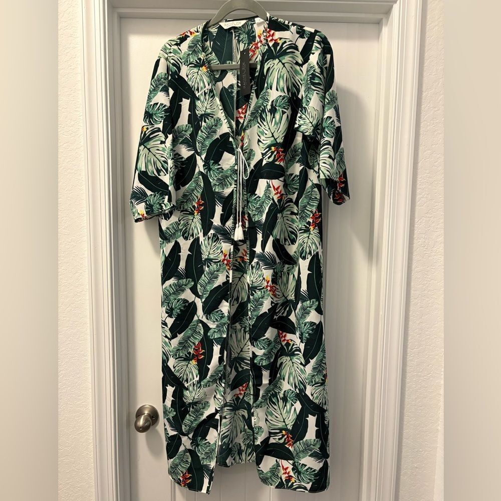 Rachel Zoe Green and White LeafβPrint Kimono OS NWT